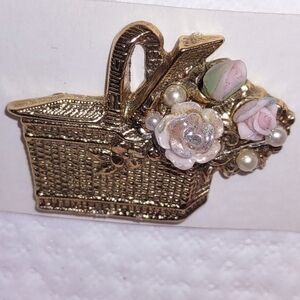 1928 Vintage Inspired Gold Basket of Flowers Brooch